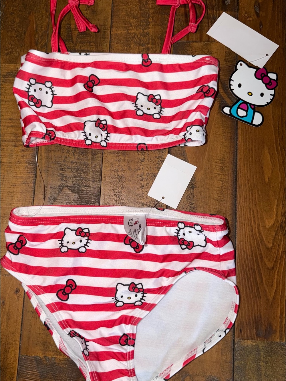 Hello Kitty Red & White Striped Two-Piece Bikini size small 6/7